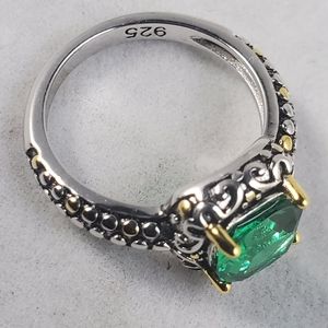 Sterling Silver Celtic Emerald Cushion CZ Ring